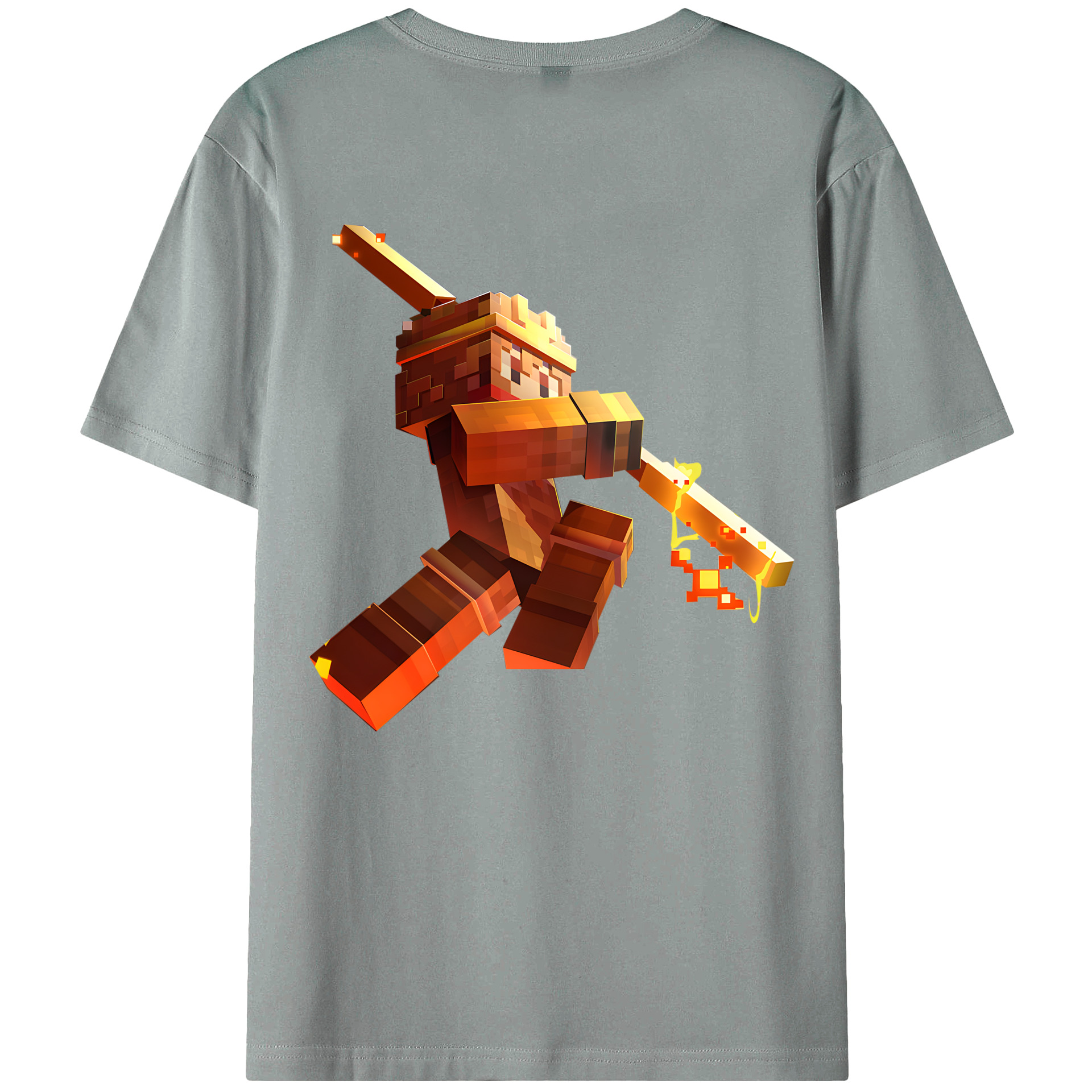 （画像用） マインクラフト ブロックの世界 Minecraft MC Block world 綿100％ メンズ半袖Tシャツ（バックプリント） 通気性